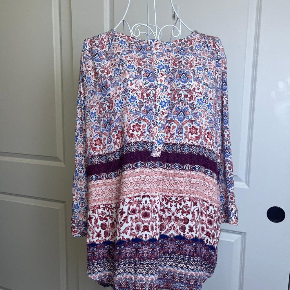 Nine West Floral Boho 3/4 Sleeve Top | Size Large